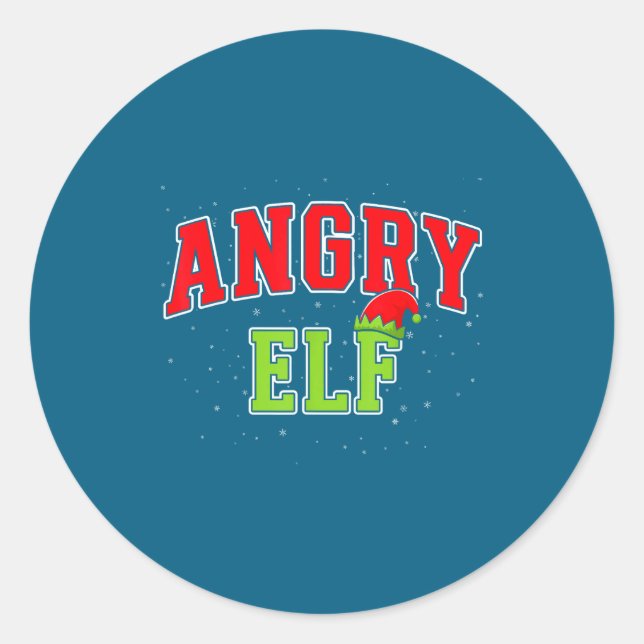 Pegatina Redonda Angry Elf Christmas Family Matching Group Xmas  (Anverso)