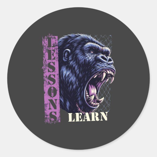 Pegatina Redonda Angry Gorilla Lessons Learn Sticker (Anverso)
