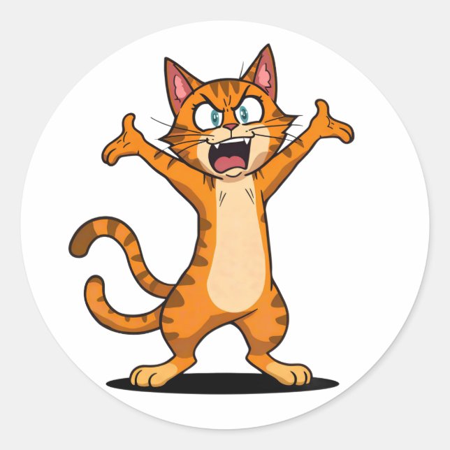 Pegatina Redonda Angry Orange Tabby Cat Cartoon (Anverso)