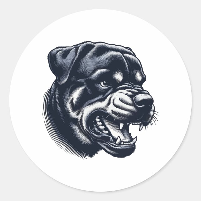 Pegatina Redonda Angry Rottweiler Dog – Bold Guard Dog Artwork (Anverso)