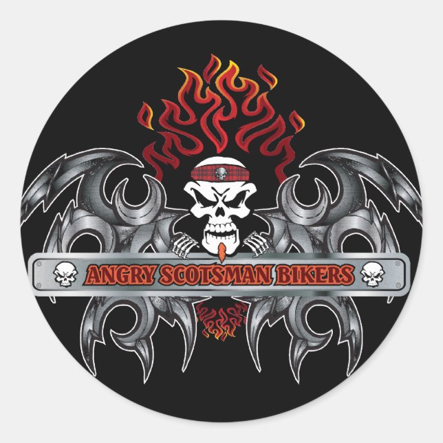 Pegatina Redonda Angry-Scotsman-Bikers (Anverso)