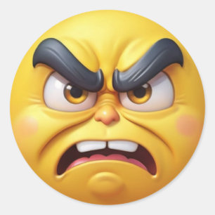 Pegatina Redonda Angry Yellow 3D Emoji