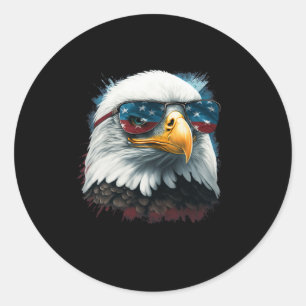 Pegatina Redonda Anguila Calva Eagle Eeuu Camisa De Bandera 4 De Ju