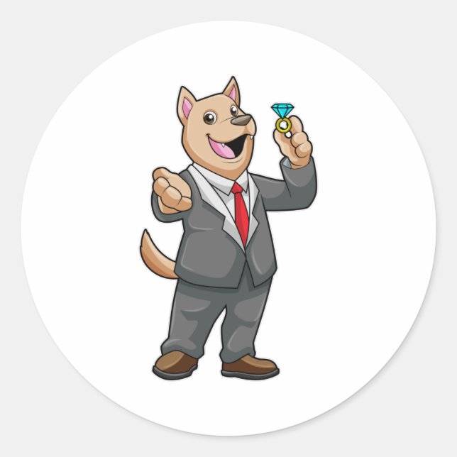 Pegatina Redonda Anillo de Boda de Dog Boda Groom (Anverso)