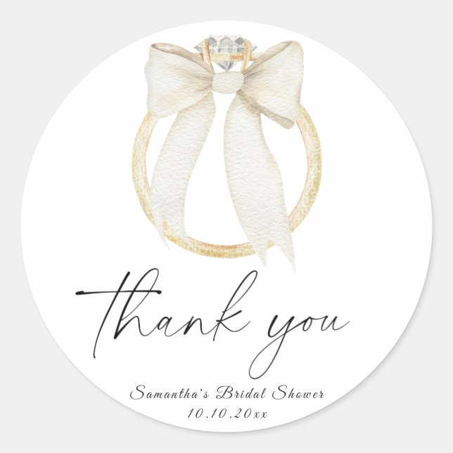 Pegatina Redonda Anillo de compromiso Ella se casa Fiesta de Desped (Anverso)