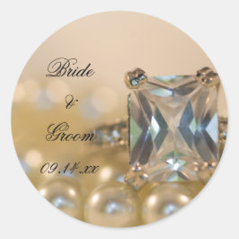 Pegatina Redonda Anillo de diamantes de la Princesa y Boda de Perla