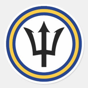 Pegatina Redonda Anillo de la bandera de Barbados