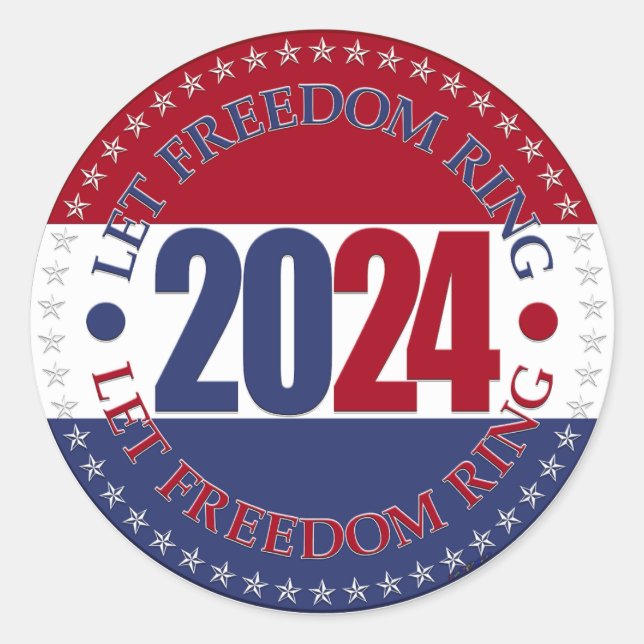 Pegatina Redonda Anillo de la libertad 2024 rojo y azul (Anverso)