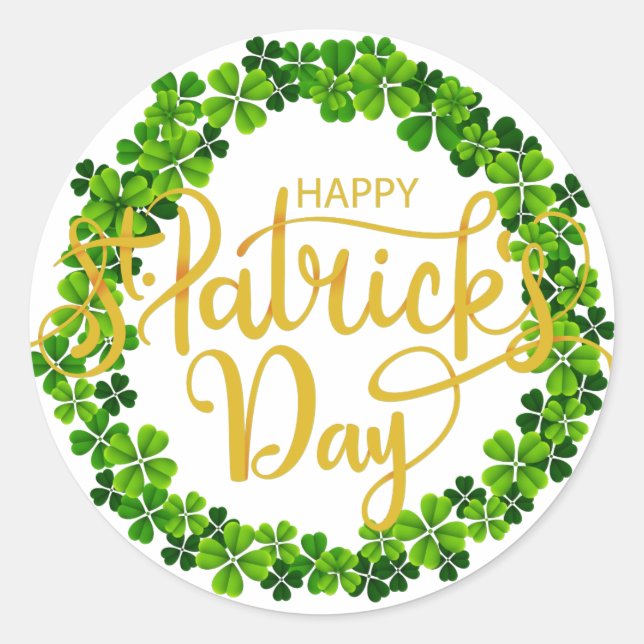 Pegatina Redonda Anillo de Shamrock - Feliz Día de San Patricio (Anverso)