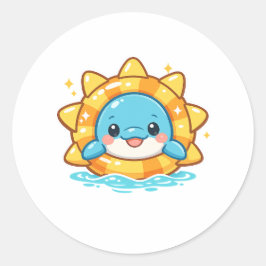Pegatina Redonda Anillo Dolphin Sun