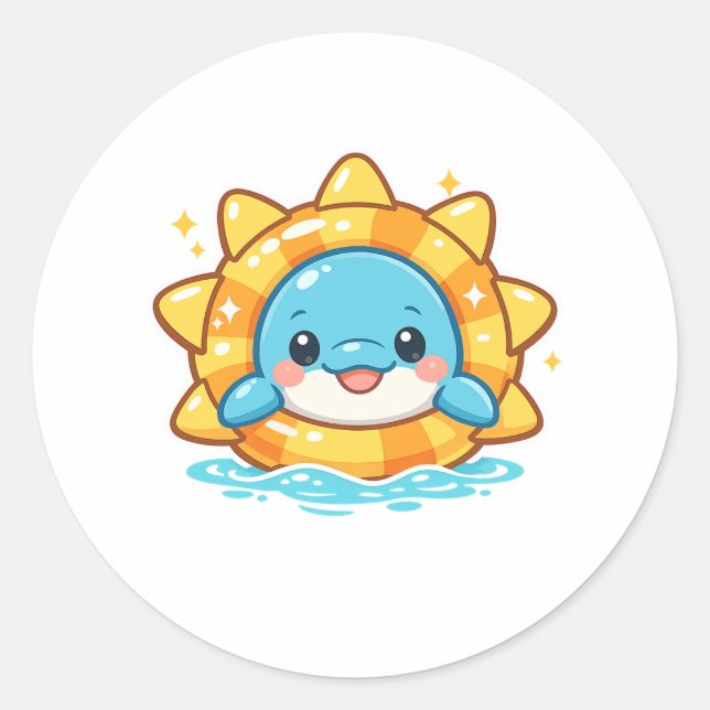 Pegatina Redonda Anillo Dolphin Sun (Anverso)