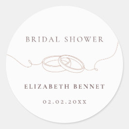Pegatina Redonda Anillos Bodas simples mínimos | Rubor Bridal Showe