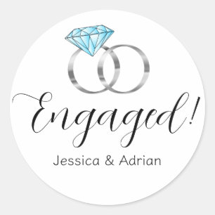 Pegatina Redonda Anillos de boda de diamante azul personalizados co