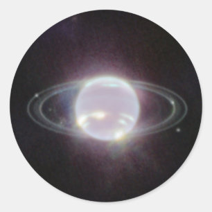 Pegatina Redonda Anillos JWST del planeta Neptuno