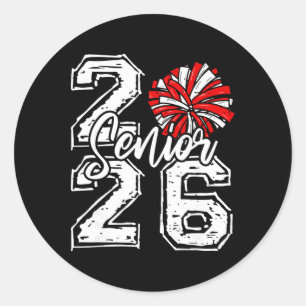Pegatina Redonda Animadora Senior Cl de 2026 Pom Pom Rojo 2026 Chee