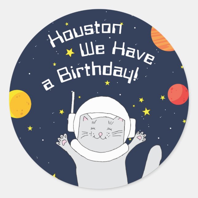Pegatina Redonda Animal astronauta de gato con casco espacial (Anverso)