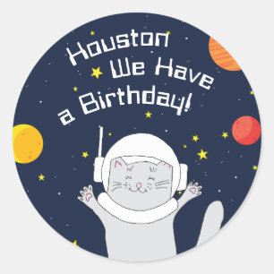 Pegatina Redonda Animal astronauta de gato con casco espacial