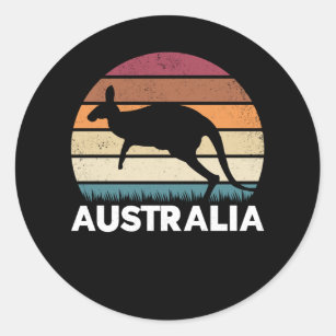Pegatina Redonda Animal australiano retro saltando canguro