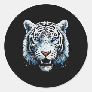 Pegatina Redonda Animal de gato salvaje de ojos azules de tigre bla