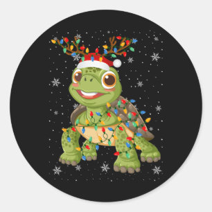 Pegatina Redonda Animal de la tortuga Santa Hat Ugly Christmas Tree
