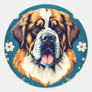 Pegatina Redonda Animal de Perro de San Bernardo