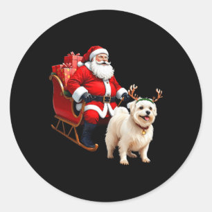 Pegatina Redonda Animal Dog Lover Santa Sleigh Maltese Reindeer Chr