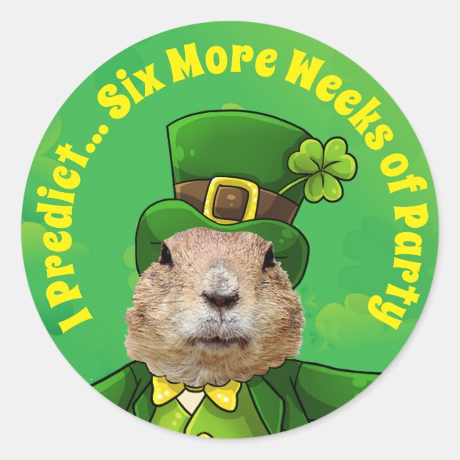 Pegatina Redonda Animal Fiesta de St. Patrick's Day Groundhog (Anverso)