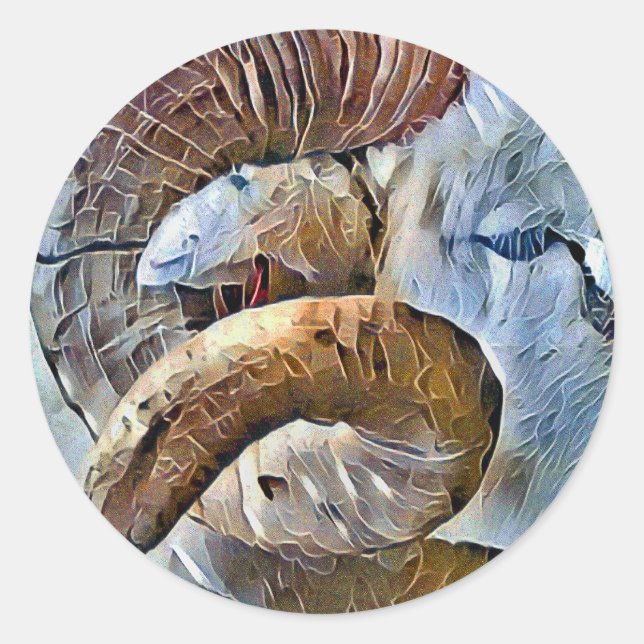 PEGATINA REDONDA ANIMAL GRANJA DE OVEJAS RAM (Anverso)