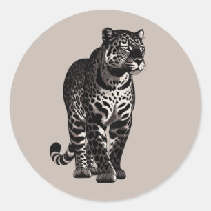 Pegatina Redonda Animal Leopardo de Pie