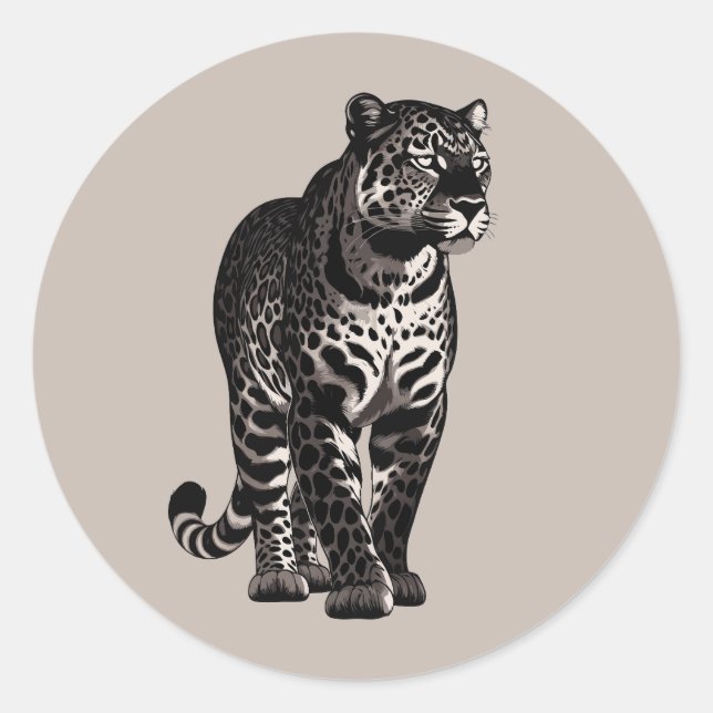 Pegatina Redonda Animal Leopardo de Pie (Anverso)