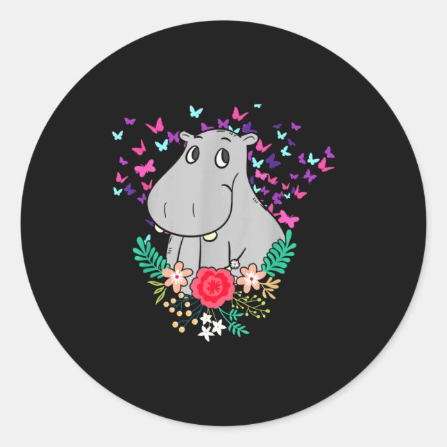 Pegatina Redonda Animal Lover Butterfly Valentines Day Gift Flowers (Anverso)