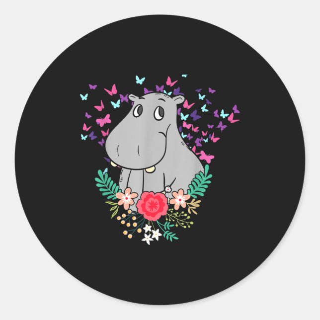 Pegatina Redonda Animal Lover Butterfly Valentines Day Gift Flowers (Anverso)