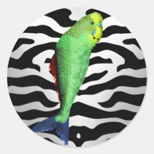 Pegatina Redonda Animal nuclear del mutante - pescado de Budgie