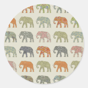 Pegatina Redonda Animal Patrón Colorido Elefante Contemporáneo