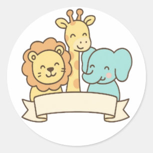 Pegatina Redonda Animales adorables de la selva con pancarta – Guar