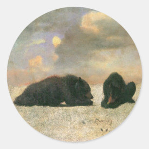 Pegatina Redonda Animales Antiguos, Osos Grizzly por Albert Biersta