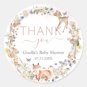 Pegatina Redonda Animales caprichosos del bosque Baby Shower de flo