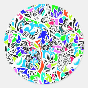 Pegatina Redonda Animales coloridos y bonitos diseños naturales de 