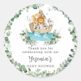 Pegatina Redonda Animales curados Noah's Ark Greenery Bebé cumpleañ