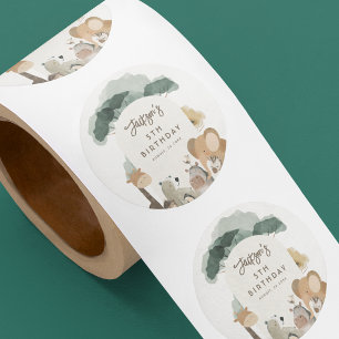 Pegatina Redonda Animales de Acuarela Fiesta Fotos Cumpleaños Fiest