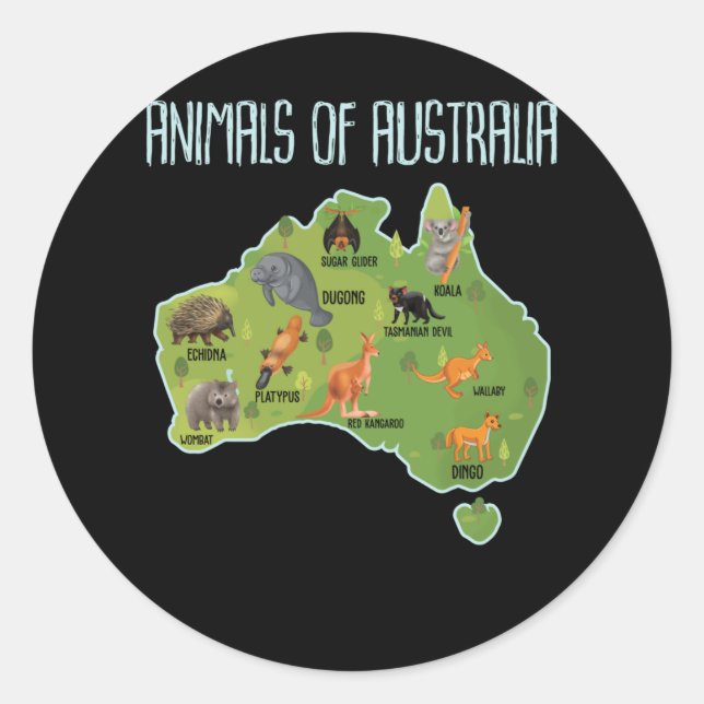 Pegatina Redonda Animales De Australia (Anverso)