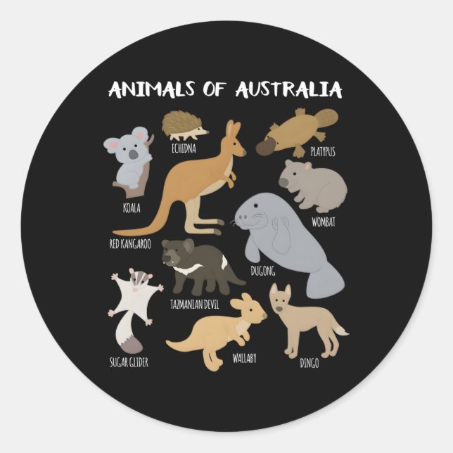 Pegatina Redonda Animales De Australia (Anverso)
