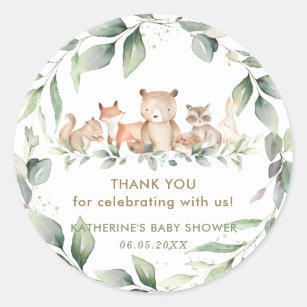 Pegatina Redonda Animales de bosque de Moda favorecen a Baby Shower