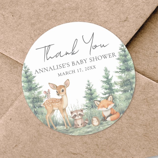 Pegatina Redonda Animales de bosque de Woodland Forest Animals Baby (Woodland Forest Animals Baby Shower Thank You Classic Round Sticker)