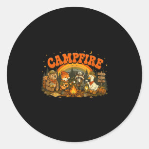 Pegatina Redonda Animales de camping fogata campista aventura al ai