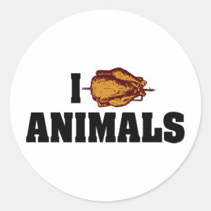 Pegatina Redonda Animales de Corazón que Amo - Amantes de la Parril