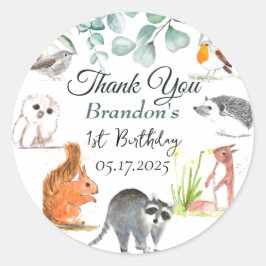 Pegatina Redonda Animales de Cute Woodland 1 cumpleaños salvaje 1