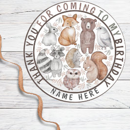 Pegatina Redonda Animales de Cute Woodland Gracias Fiesta
