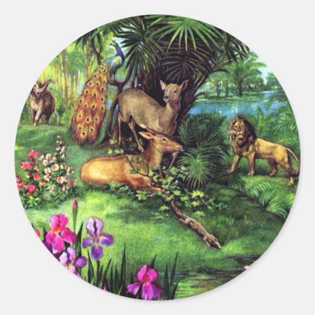Pegatina Redonda Animales de época (Anverso)