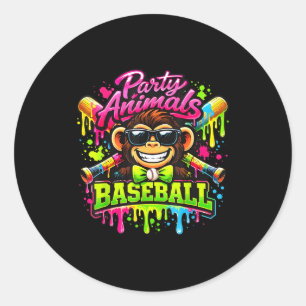 Pegatina Redonda Animales de fiesta meme béisbol mono divertido